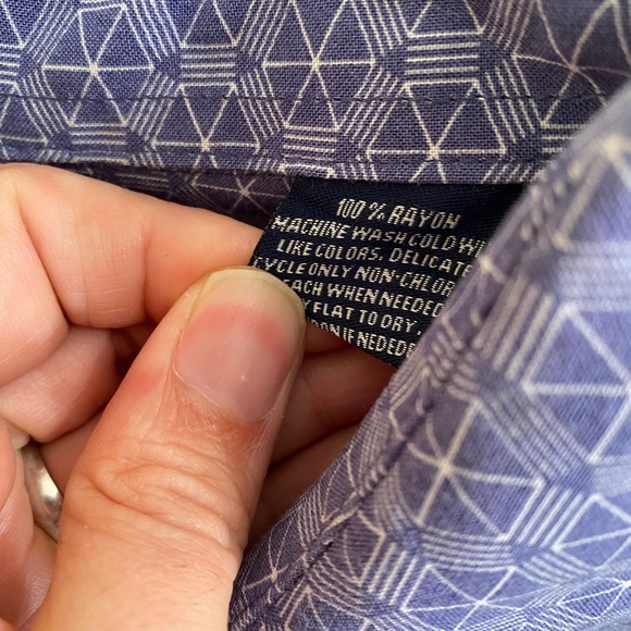 NAT NAST Luxury Originals Blue Geometric Button Up Shirt Pocket Rayon Mens Large - Picture 4 of 9